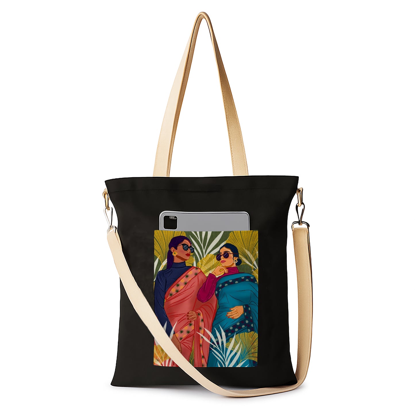 Woman 2 Printed Women's Girls Cross Body Sling Bag with Extra Front Pocket, College Bag for Girls, Tote Bag for Shopping,Travel