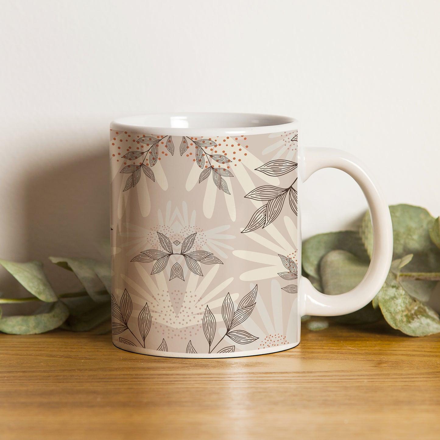 Abstract leaves and dots pattern design White 330 ml Coffee Mug