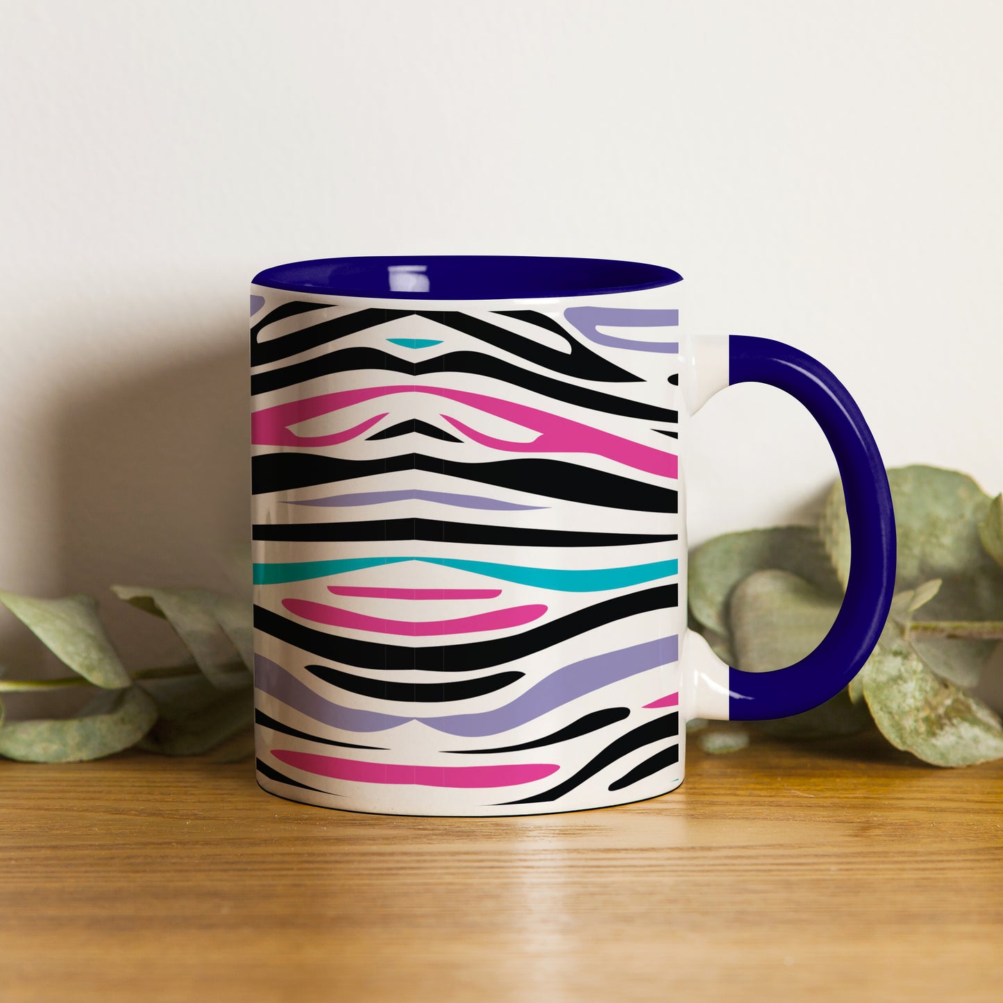 Colorful Tiger Skin with Waving effect Pattern Dark Blue Handle 330 ml Coffee Mug
