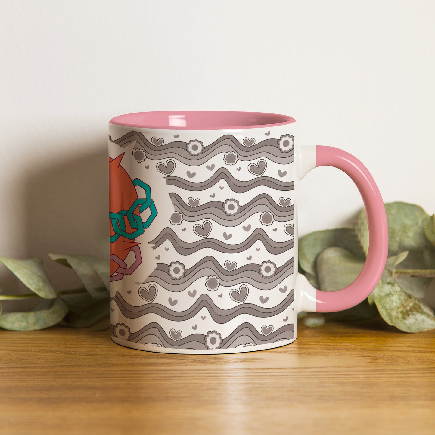 Love chain Pattern Lite Pink Handle 330 ml Coffee Mug