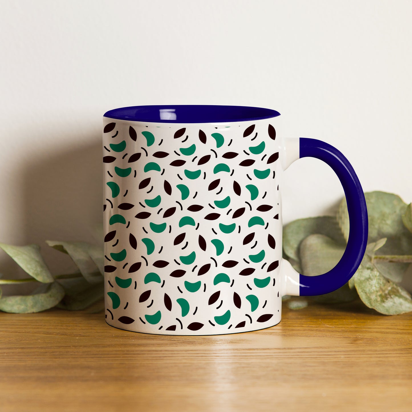 Vector leaves pattern design (2) Pattern Dark Blue Handle 330 ml Coffee Mug
