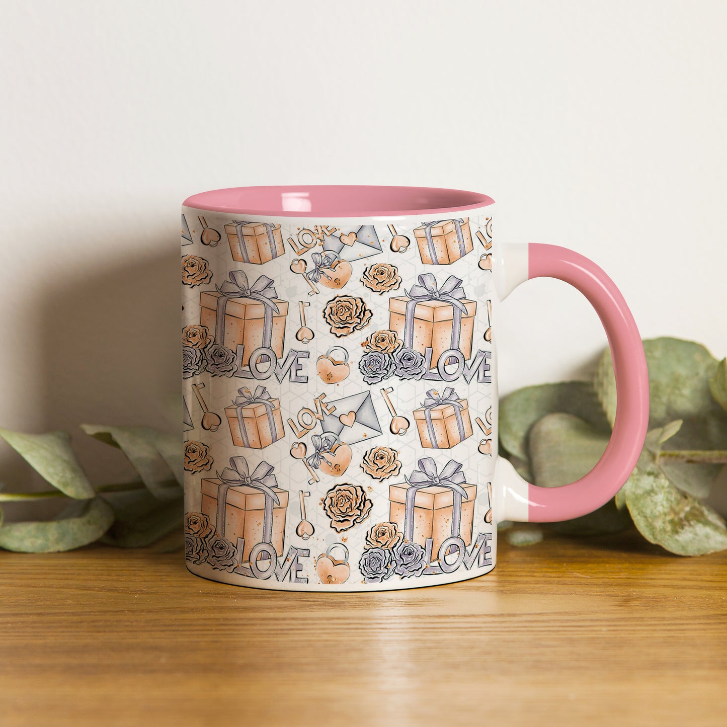 Gift box design Pattern Lite Pink Handle 330 ml Coffee Mug