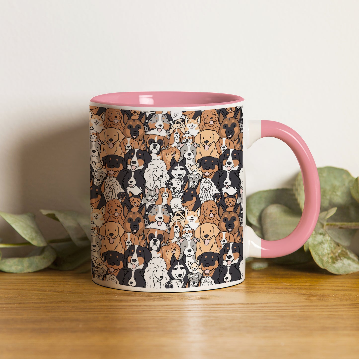 Dog breeds illustration design Pattern Lite Pink Handle 330 ml Coffee Mug