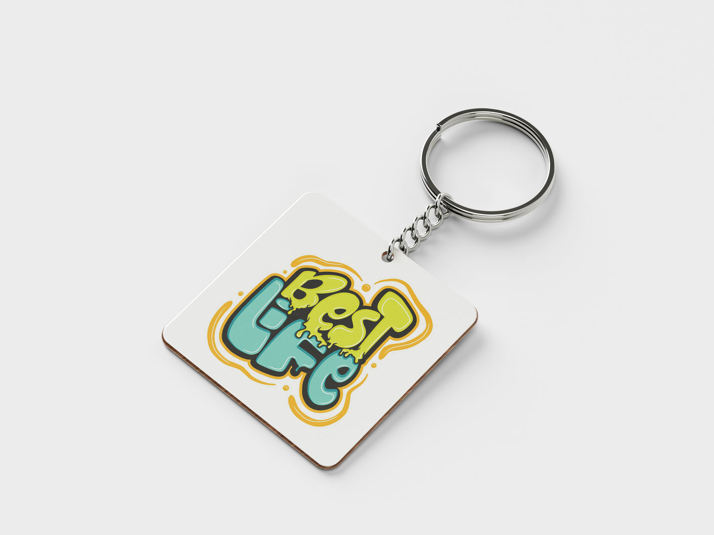 Colorful motivational typography art illustration Printed Square Shape Wooden Keyring with Chain
