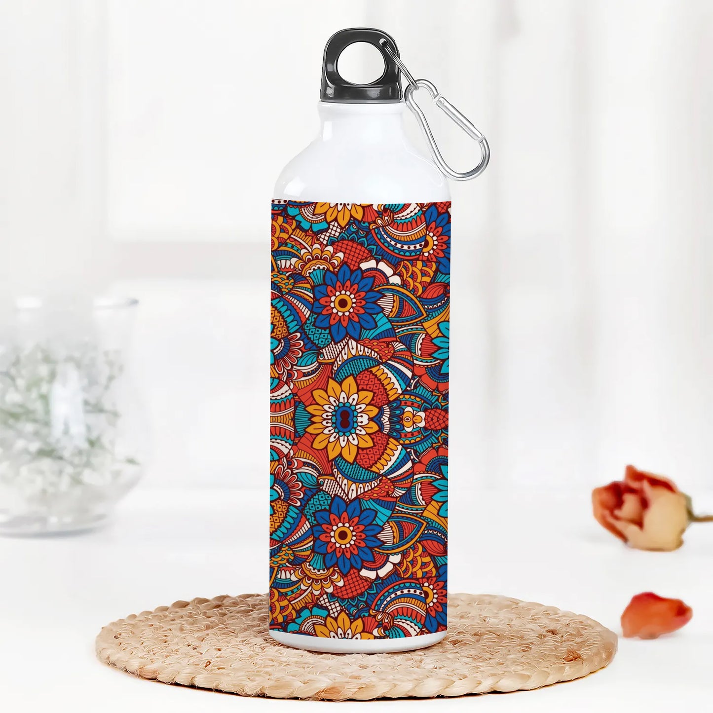 Hand drawn floral elements colorful ethnic seamless pattern Printed Normal Sipper Water Bottle 750 ml For Gym, Yoga, Kids, Boys, Girls, Brother, Sister, Babies, Baby, Workout, Adults