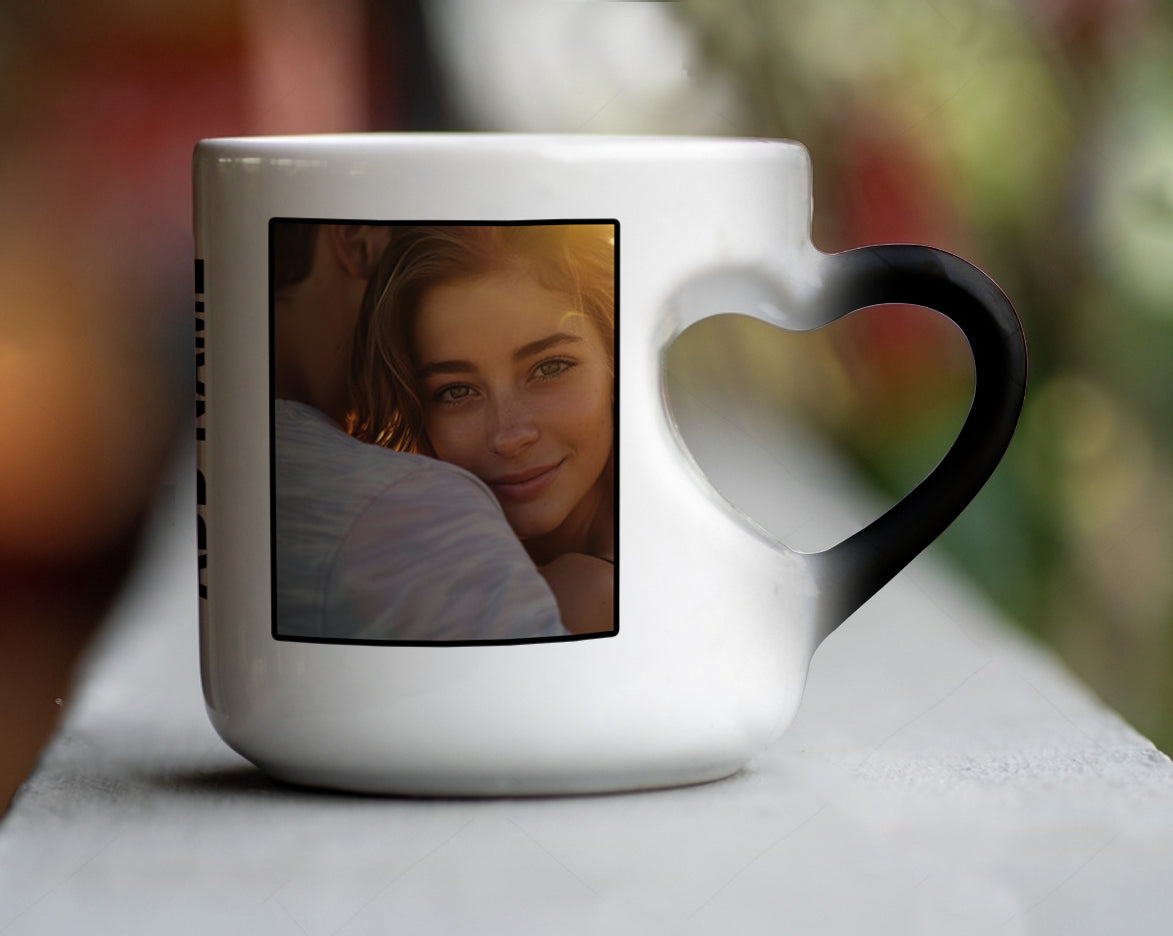 Best Couple Personalized Add Two Photos Magic Inner Heart Cut Handle 330 ml Coffee Mug