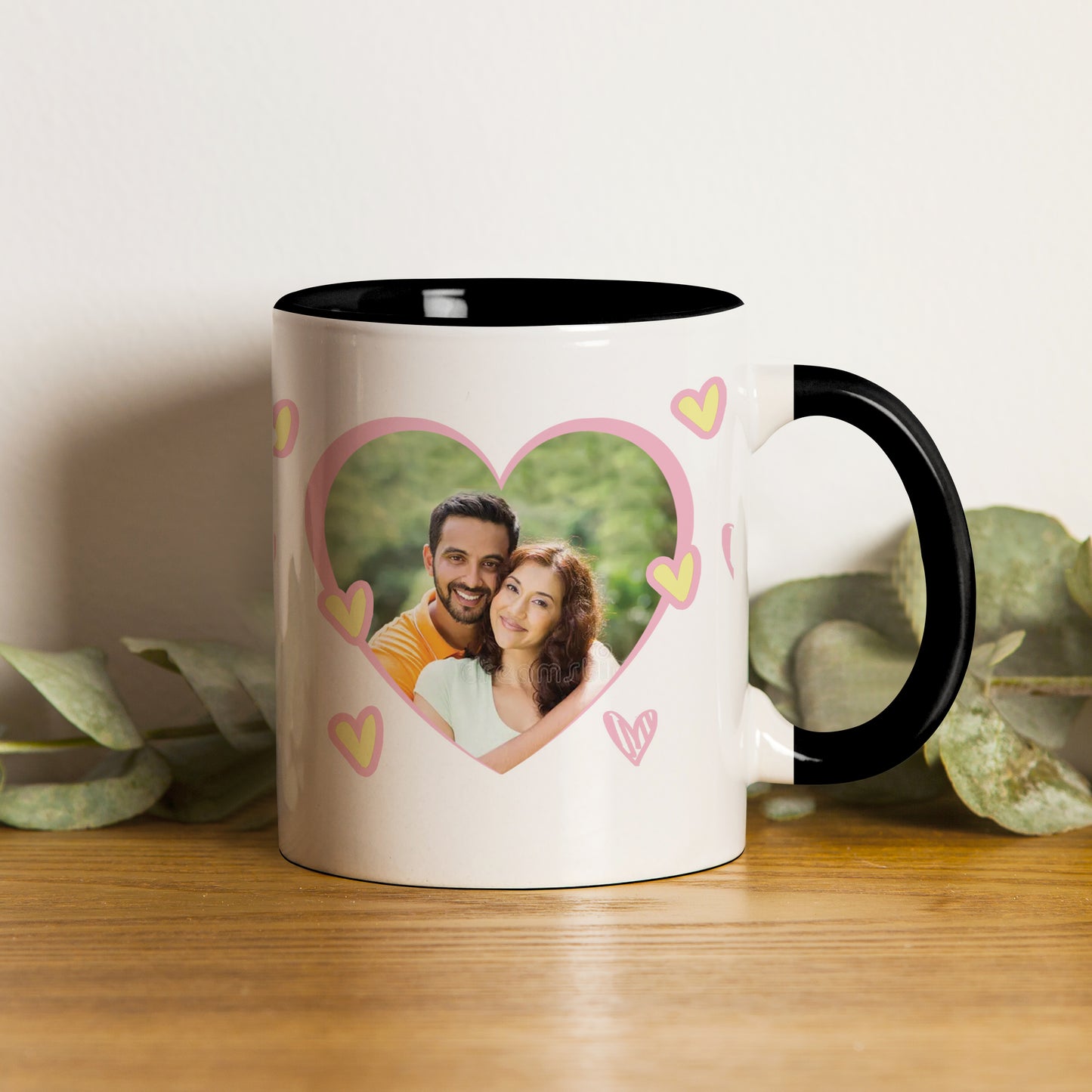 Couple Customized Add Two Photos Black Handle 330 ml Coffee Mug