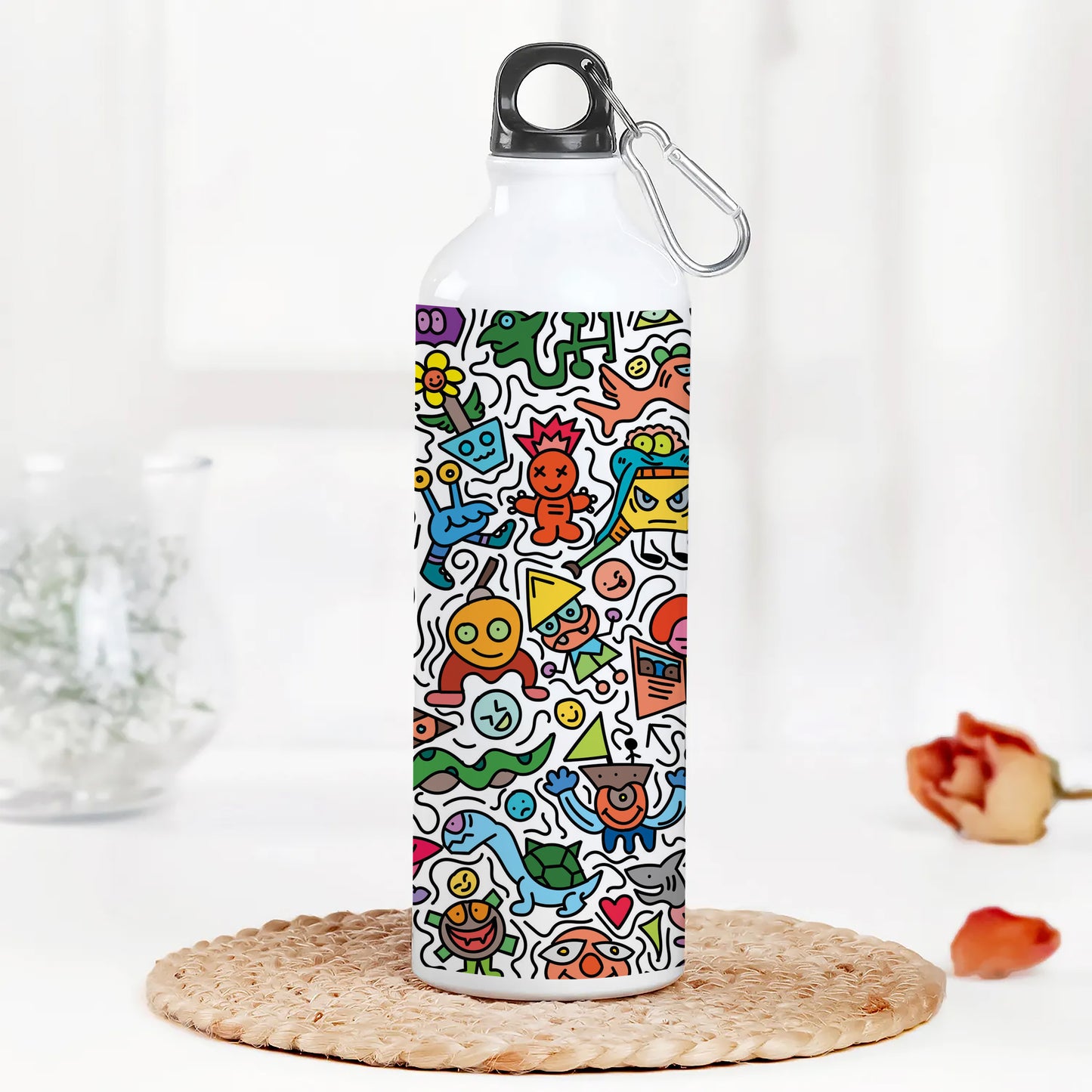 Cute colorfull doodle pattern Printed Normal Sipper Water Bottle 750 ml For Gym, Yoga, Kids, Boys, Girls, Brother, Sister, Babies, Baby, Workout, Adults