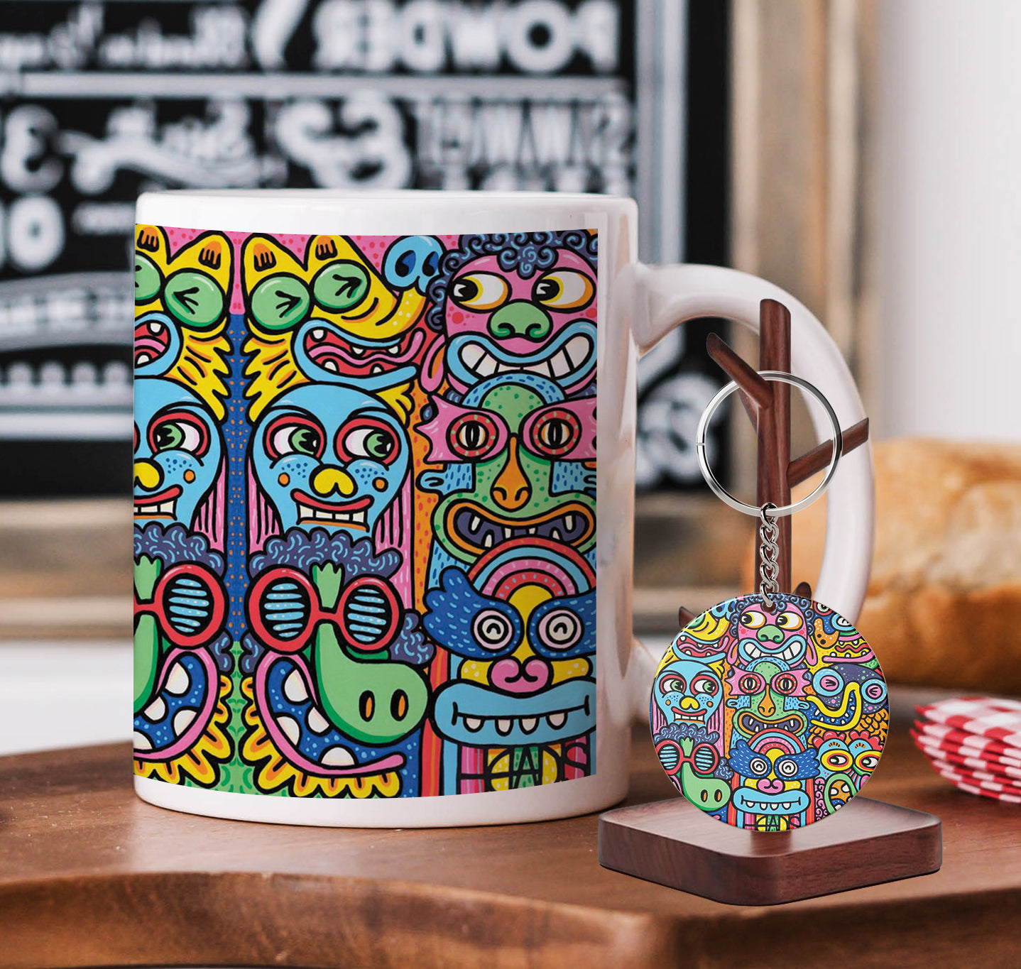Doodle Art Illustration Mug and Keychain Combo 330 ml Coffee Mug
