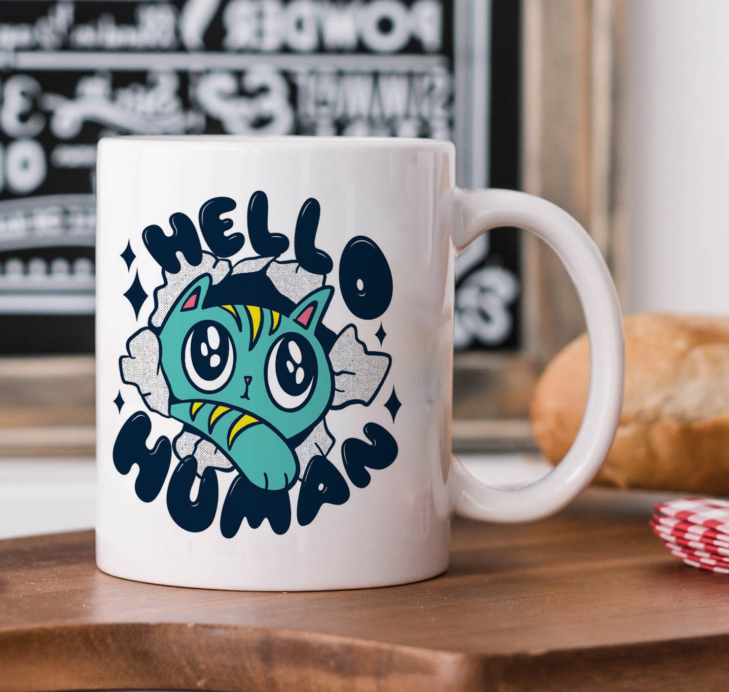 Cute Cat saying hello Human design White 330 ml Coffee Mug