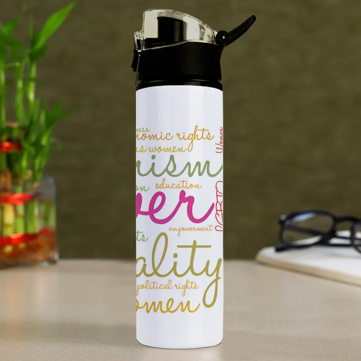 Girl Power word cloud typography pattern Printed Flip Flop Water Bottle 750 ml For Gym, Yoga, Kids, Boys, Girls, Brother, Sister, Babies, Baby, Workout, Adults