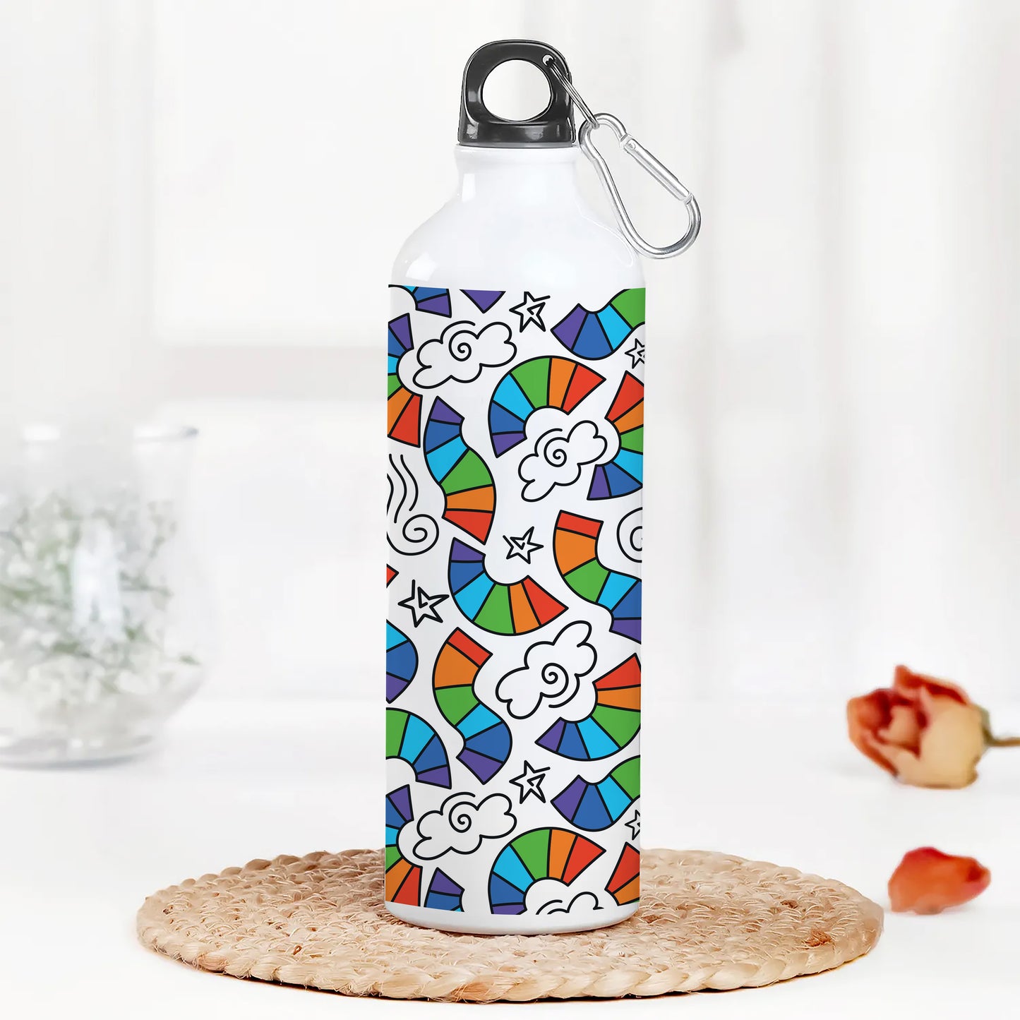 Hand drawn rainbow pattern design Printed Normal Sipper Water Bottle 750 ml For Gym, Yoga, Kids, Boys, Girls, Brother, Sister, Babies, Baby, Workout, Adults
