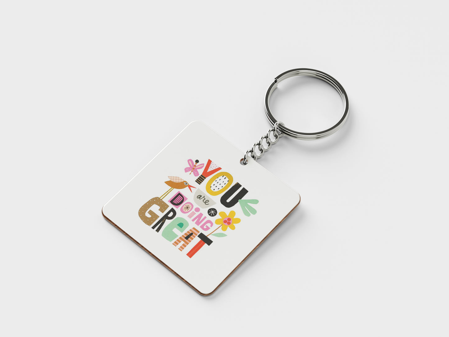You are doing great Printed Square Shape Wooden Keyring with Chain