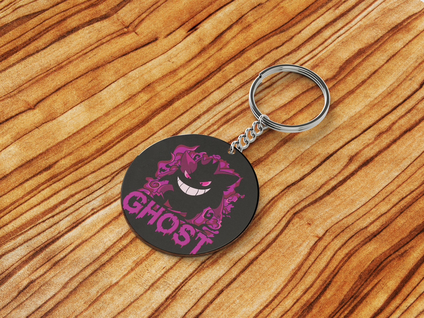 Pokemon anime art style design Printed Round Circle Shape Wooden Keyring with Chain