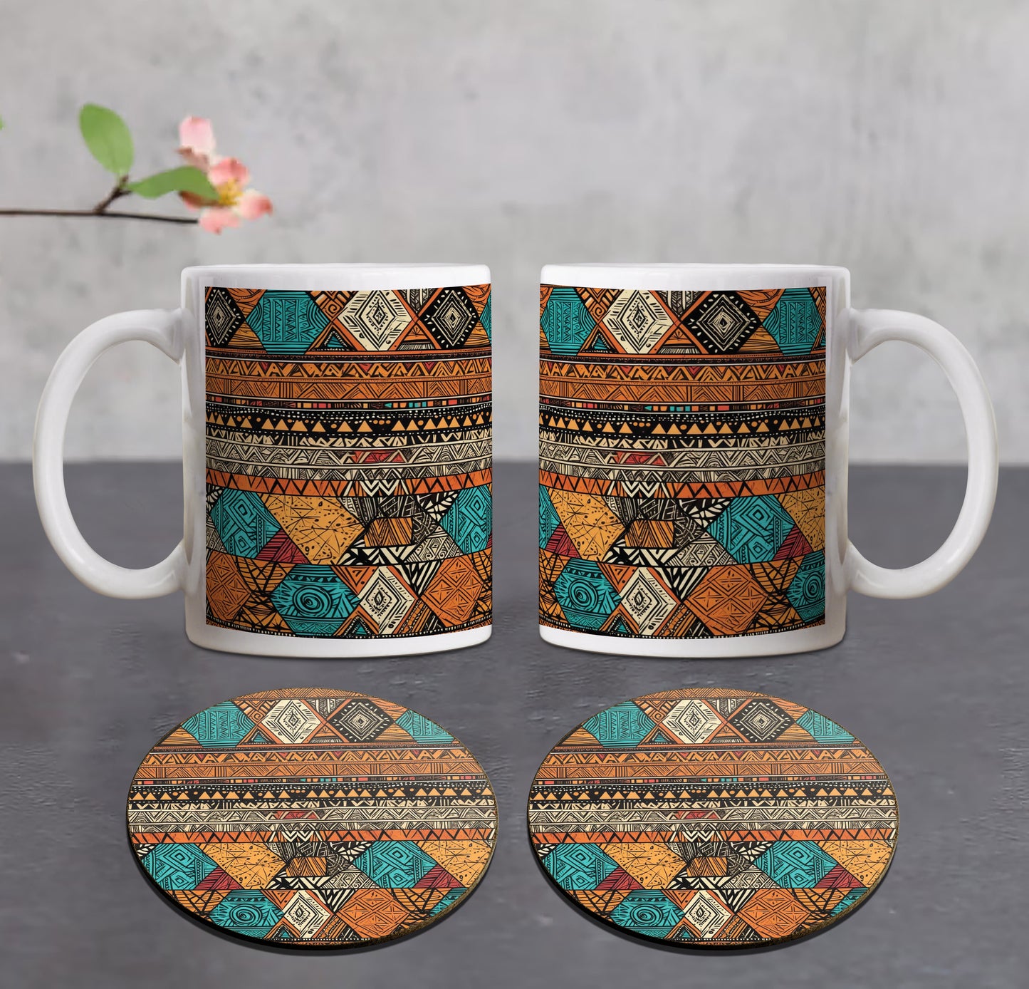 Greenwood Artistic Patterns Combo Mugs and Coaster(Set of 2 Mugs and 2 coasters) 330 ml Coffee Mug