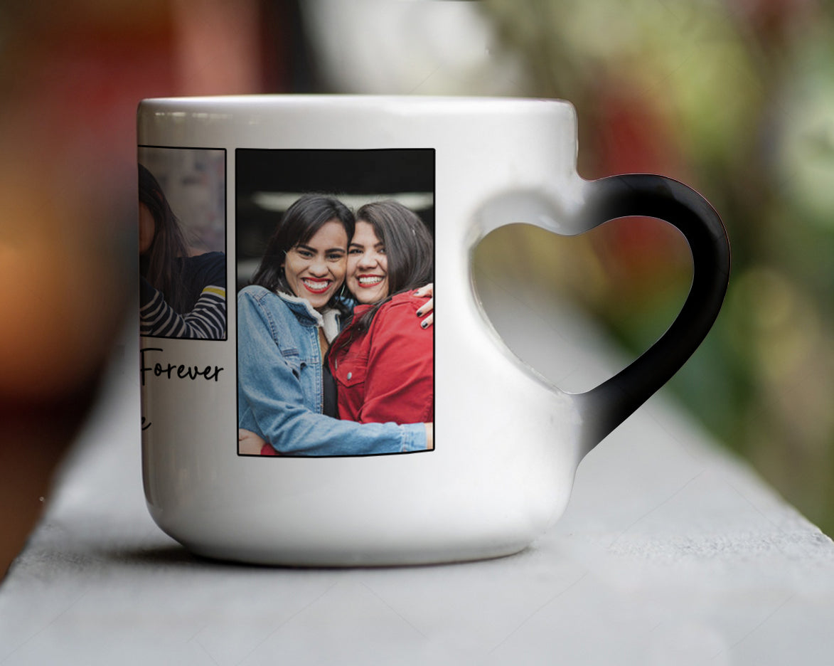 Best Friend forever customized add three photos inner heart cut magic mug 330 ml Coffee Mug