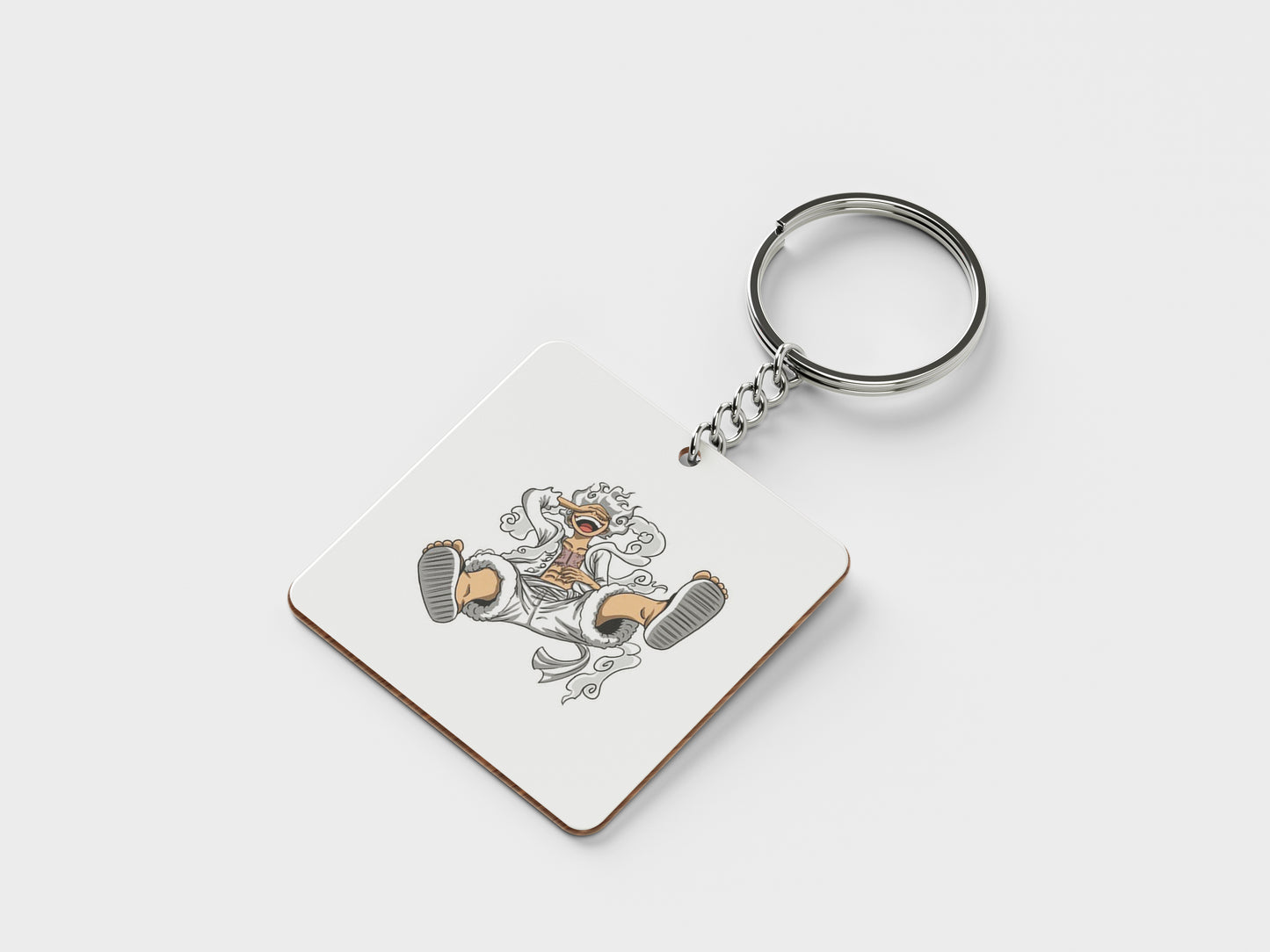 Gear 5 Luffy from One Piece Printed Square Shape Wooden Keyring with Chain