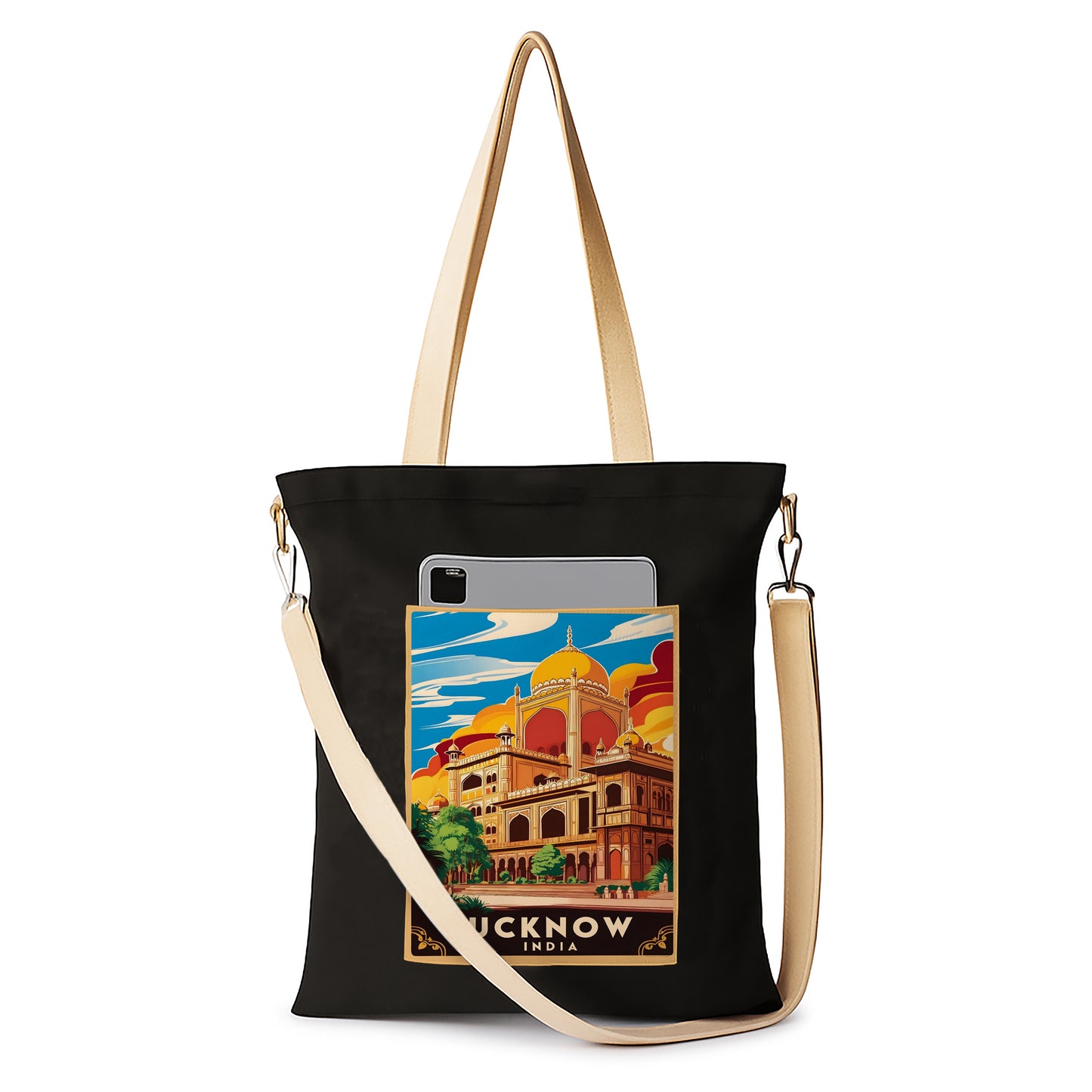 Lucknow india Printed Women's Girls Cross Body Sling Bag with Extra Front Pocket, College Bag for Girls, Tote Bag for Shopping,Travel