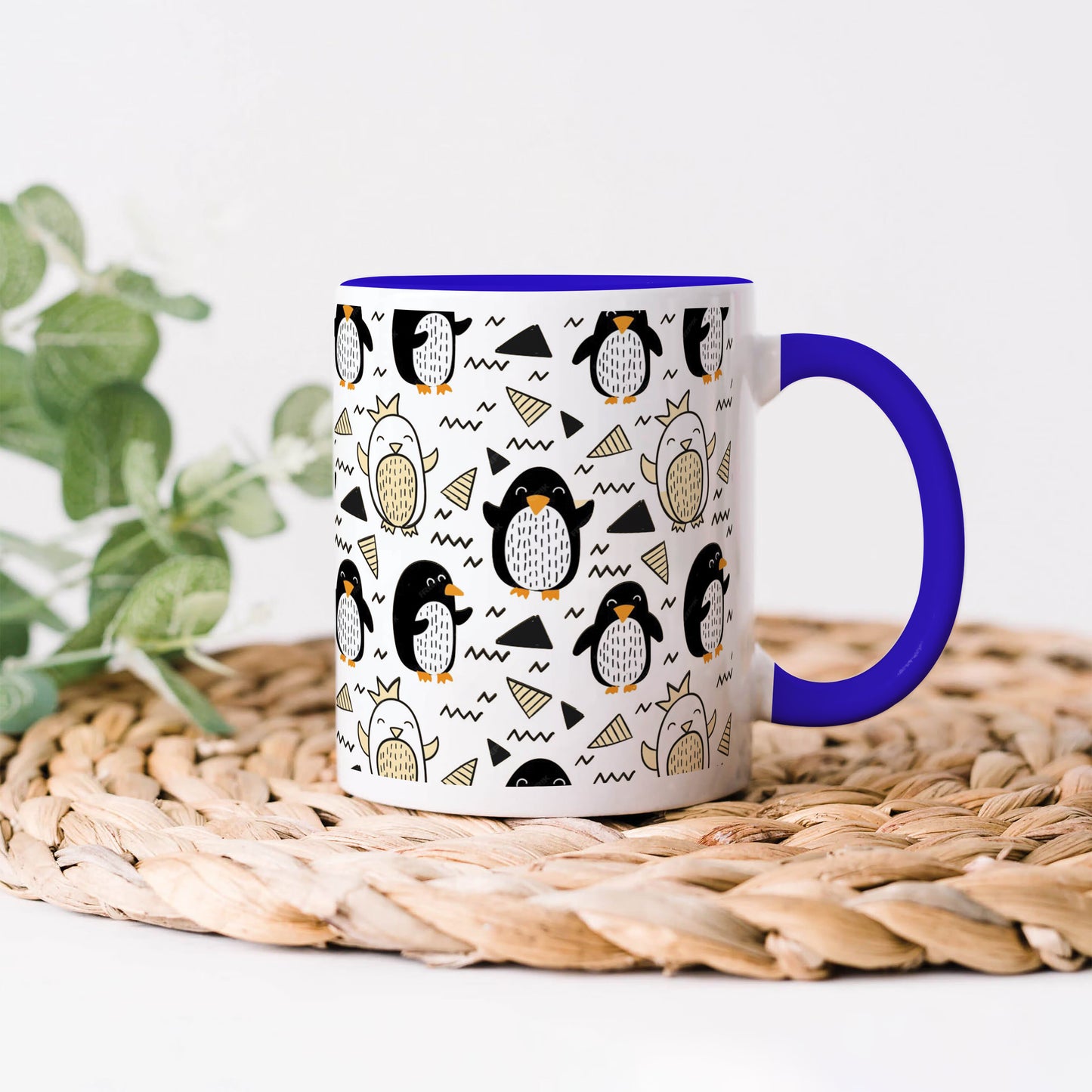 Hand drawn penguin doodle pattern Dark Blue Handle 330 ml Coffee Mug