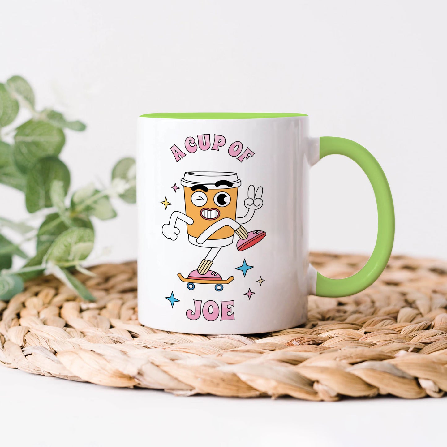A Cup of joe design Light Green Handle 330 ml Coffee Mug