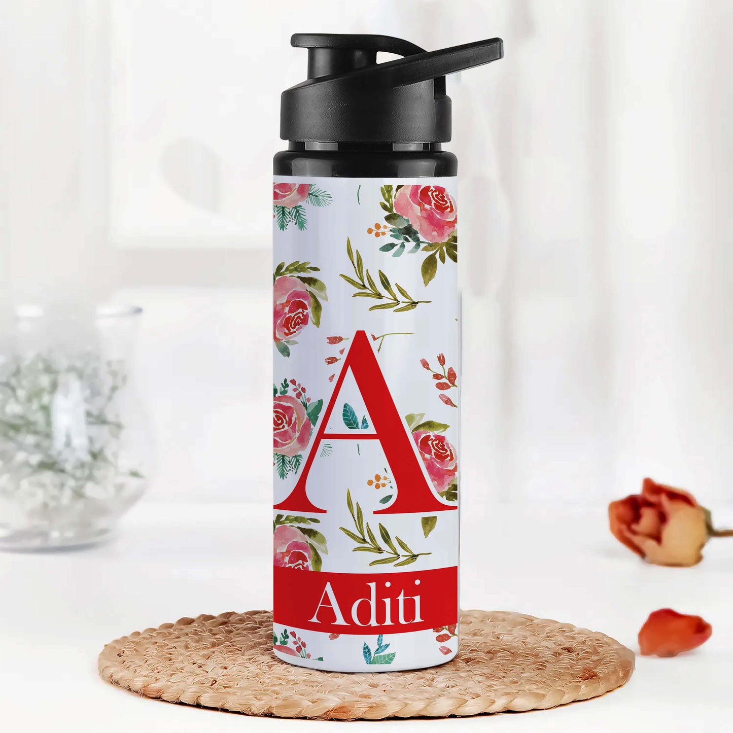 Personalised Floral Water Sports Bottle