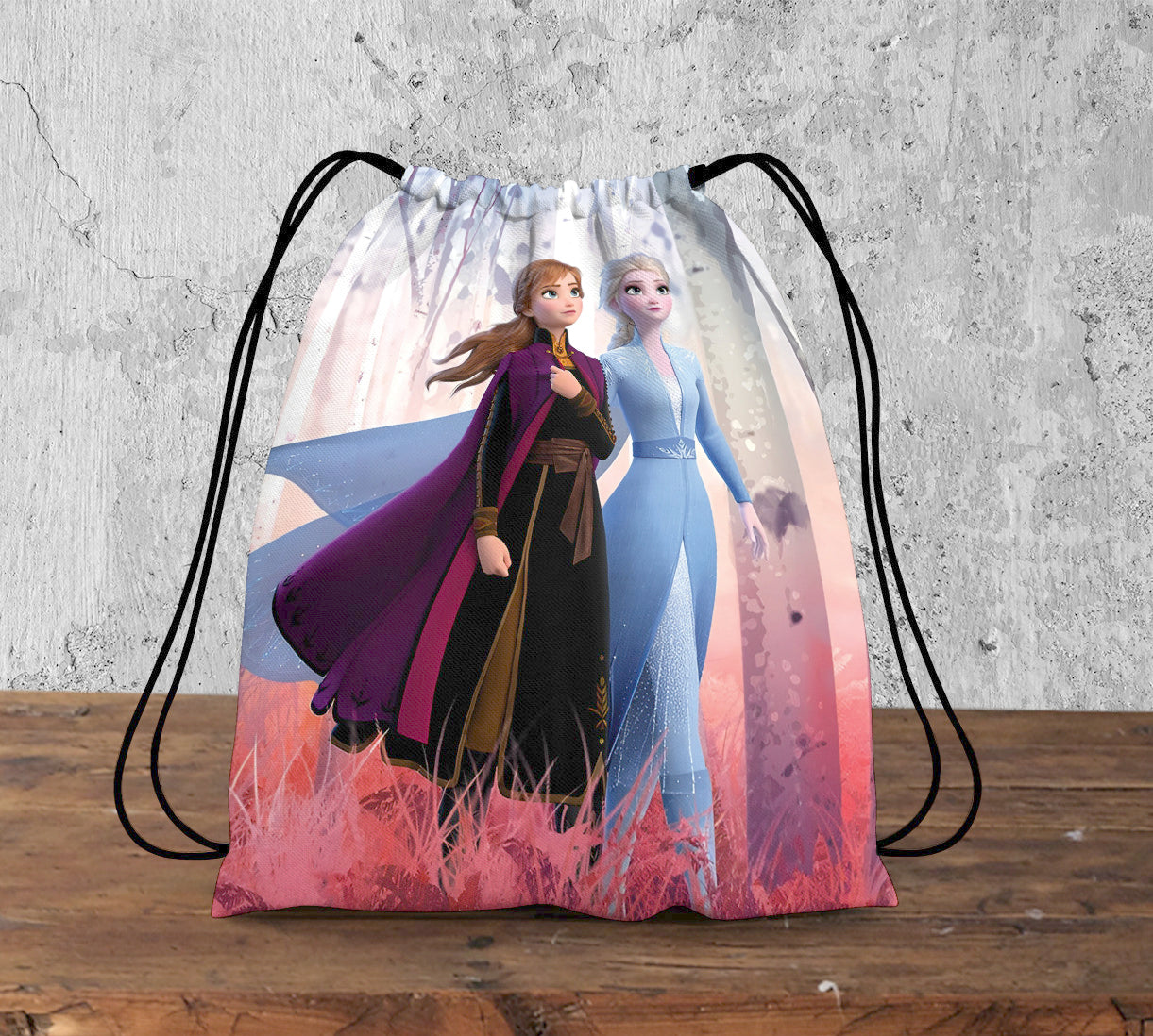Elsa and Anna Frozen Pattern Polyester String Backpack Bags for kids for Gym, Yoga, Tuition ,Beach Bag for 4-10 year boys and girls