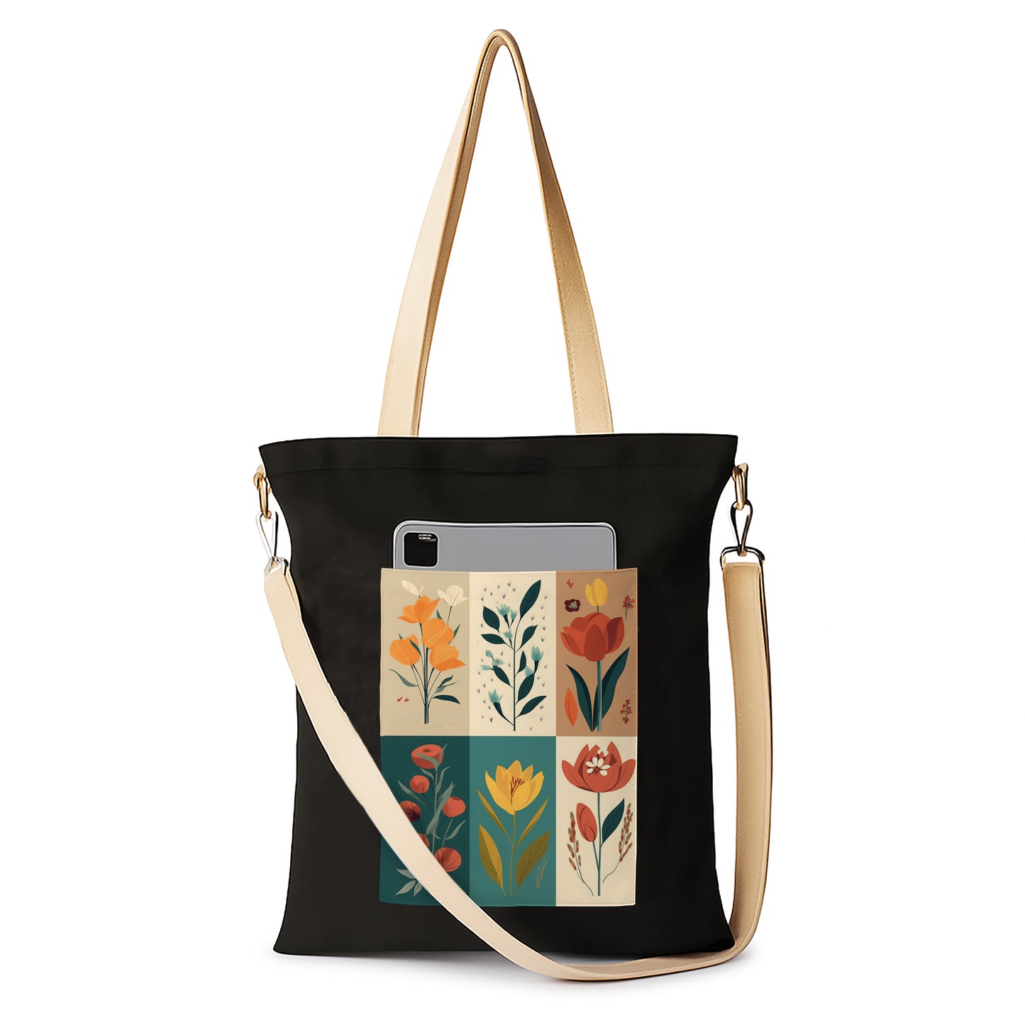 Flower art Printed Women's Girls Cross Body Sling Bag with Extra Front Pocket, College Bag for Girls, Tote Bag for Shopping,Travel