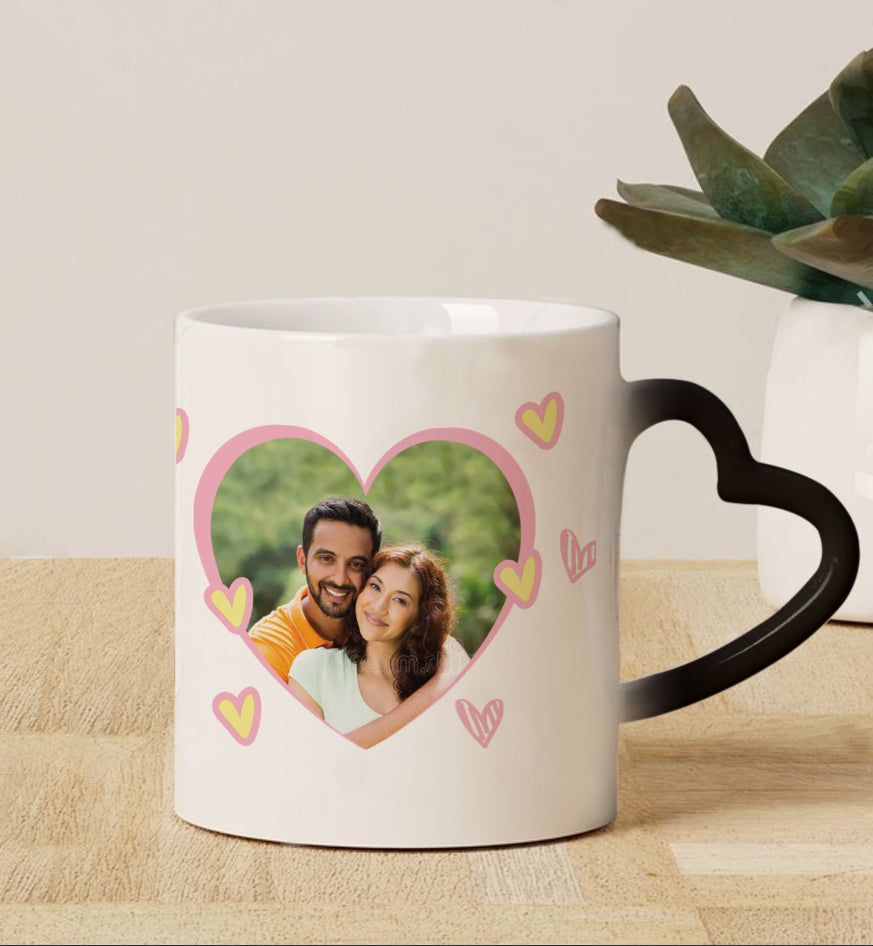 Couple Customized Add Two Photos Magic Heart Handle 330 ml Coffee Mug