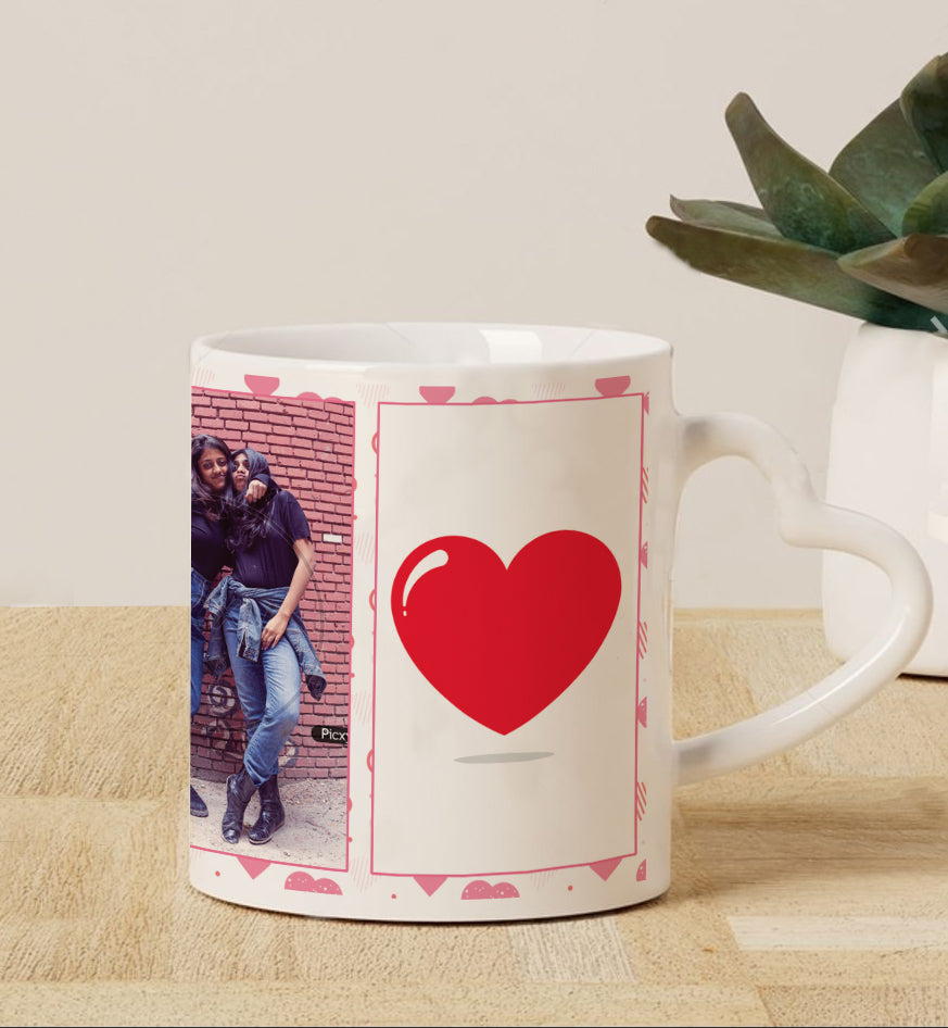 Best Friend forever customized add two photos white heart handle 330 ml Coffee Mug