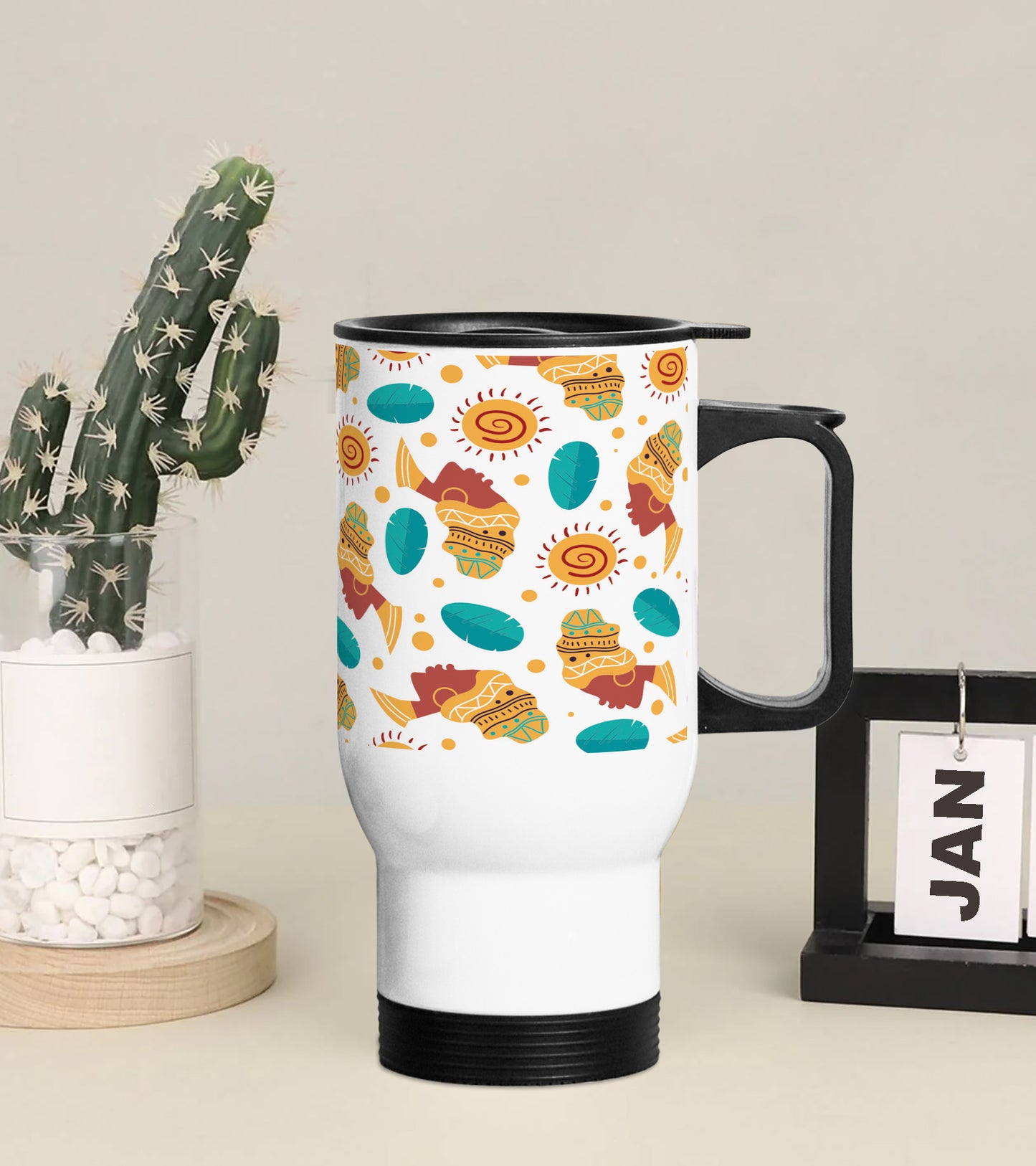 Sun and leaf pattern Printed 350ML Travel MUG