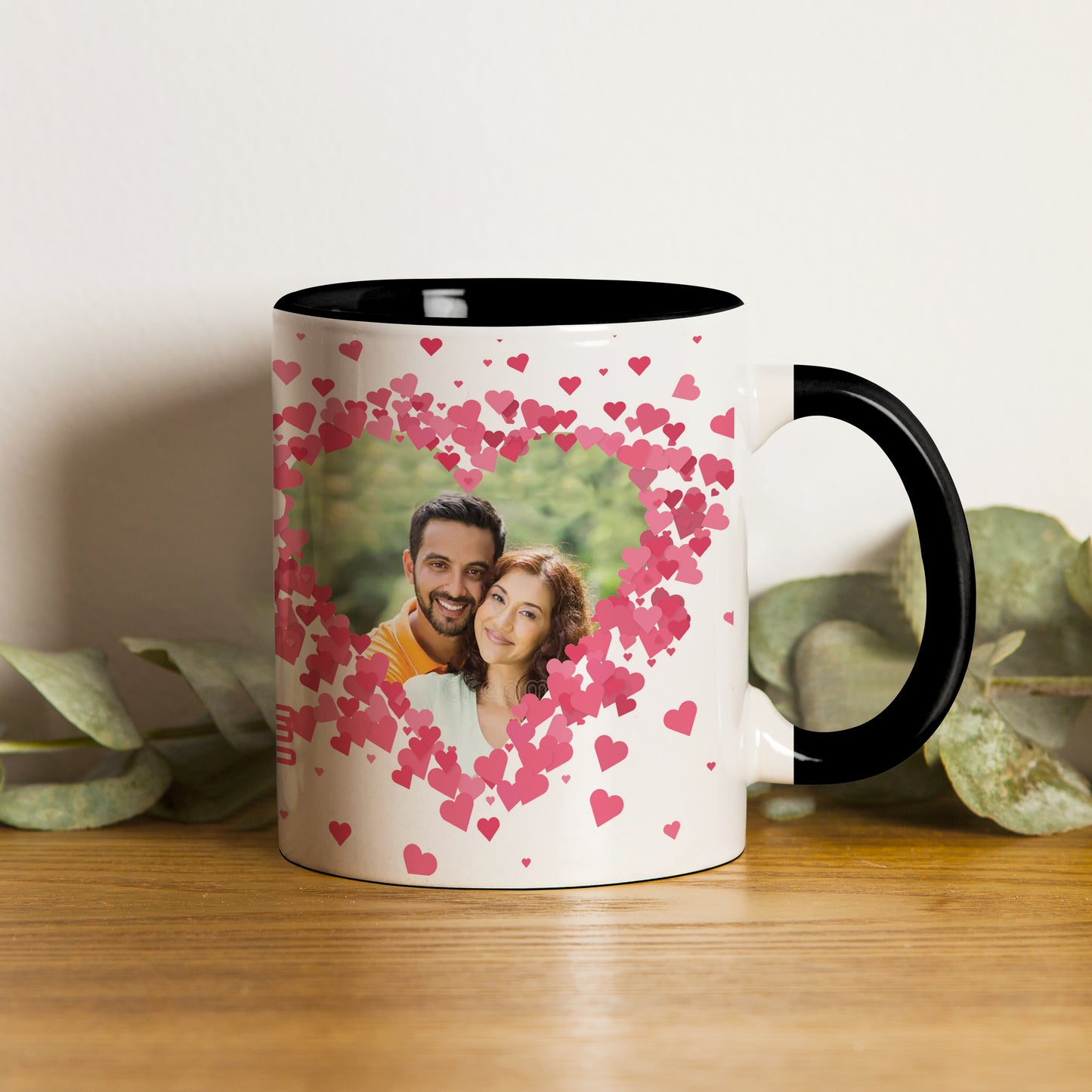 Couple Personalized Add Two Photos Black Handle 330 ml Coffee Mug