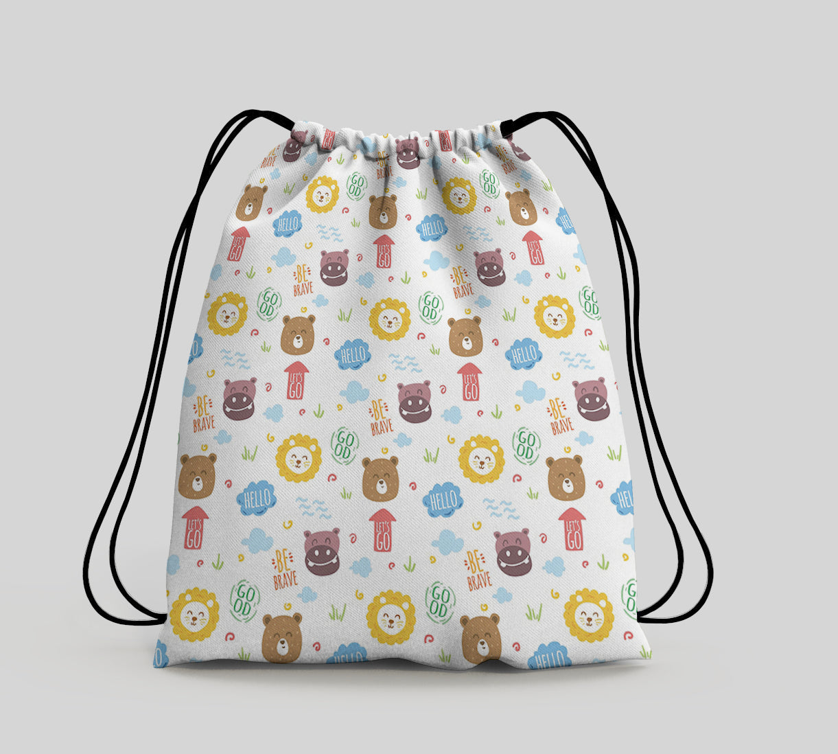 Animals with Words Pattern Polyester String Backpack Bags for kids for Gym, Yoga, Tuition ,Beach Bag for 4-10 year boys and girls