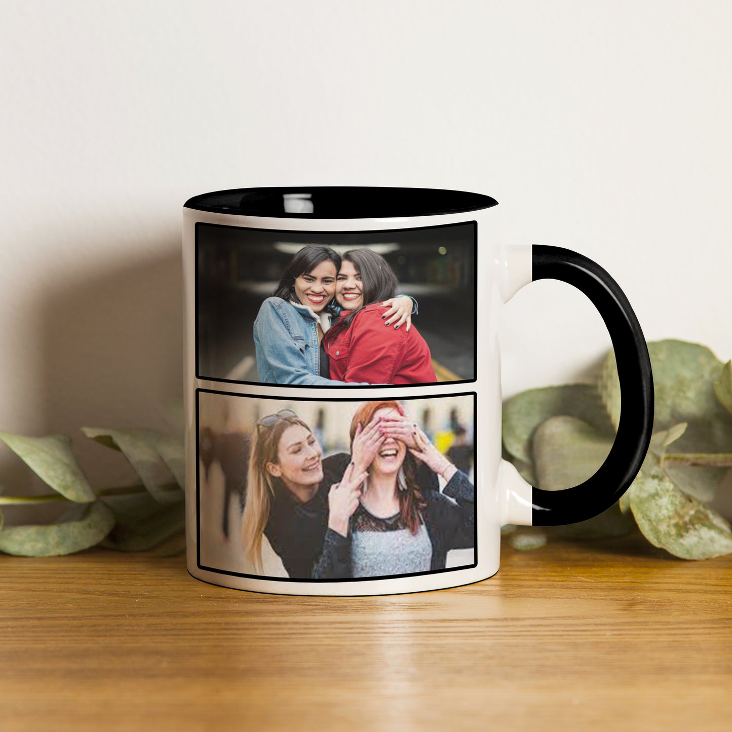 Best Friend forever personalized Add four photos black handle 330 ml Coffee Mug