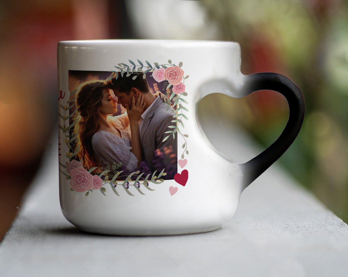 Couple Personalized Add Photos Magic Inner Heart Cut Handle 330 ml Coffee Mug
