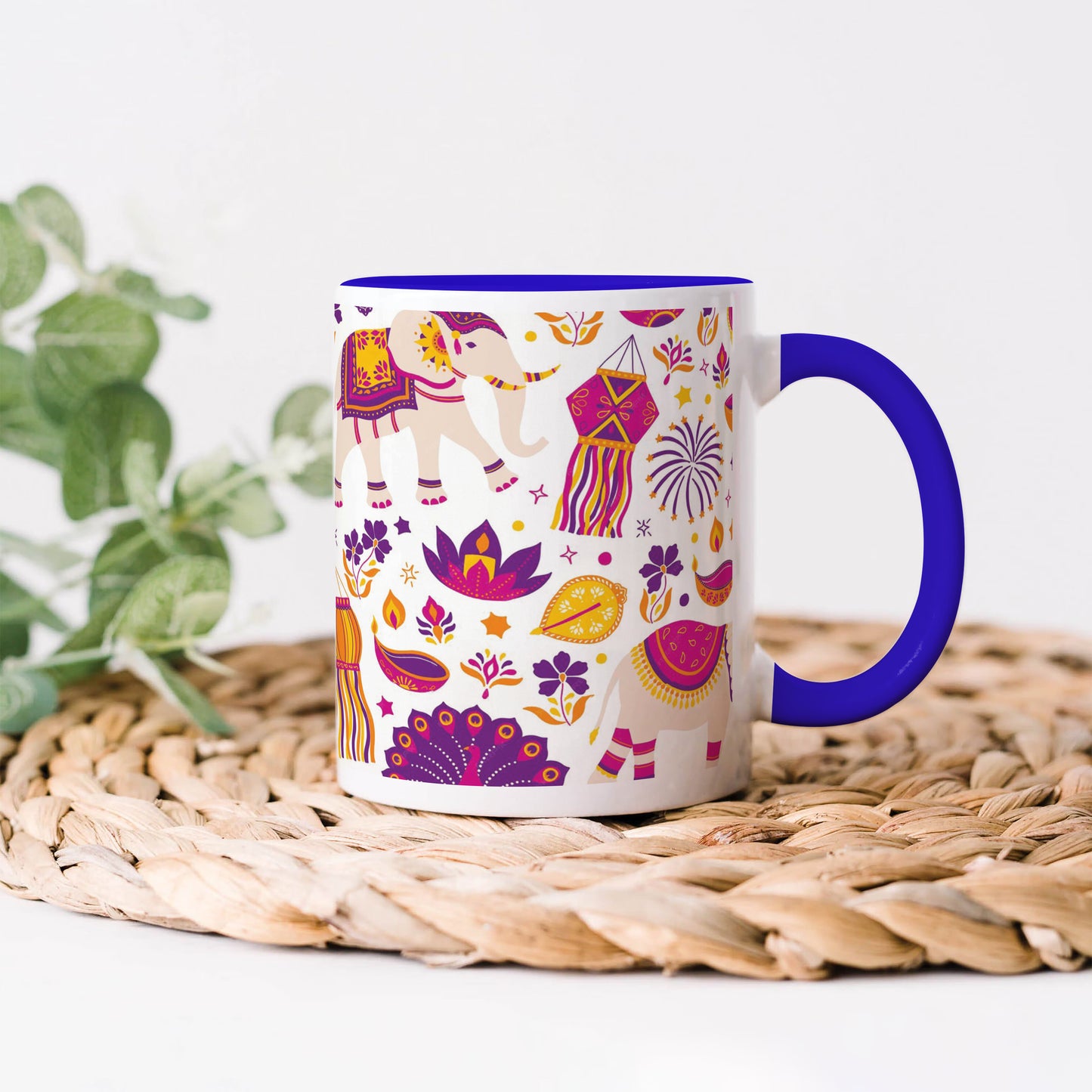Happy diwali vector elements seamless pattern design Dark Blue Handle 330 ml Coffee Mug