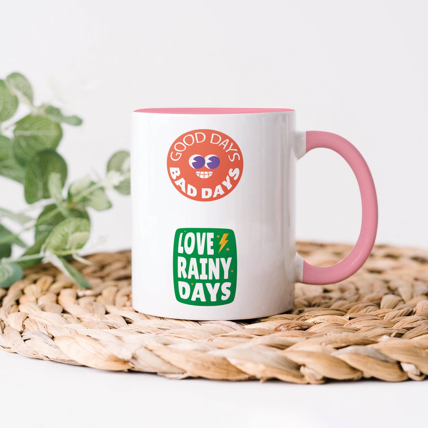 Flat design retro sticker collection Light Pink Handle 330 ml Coffee Mug