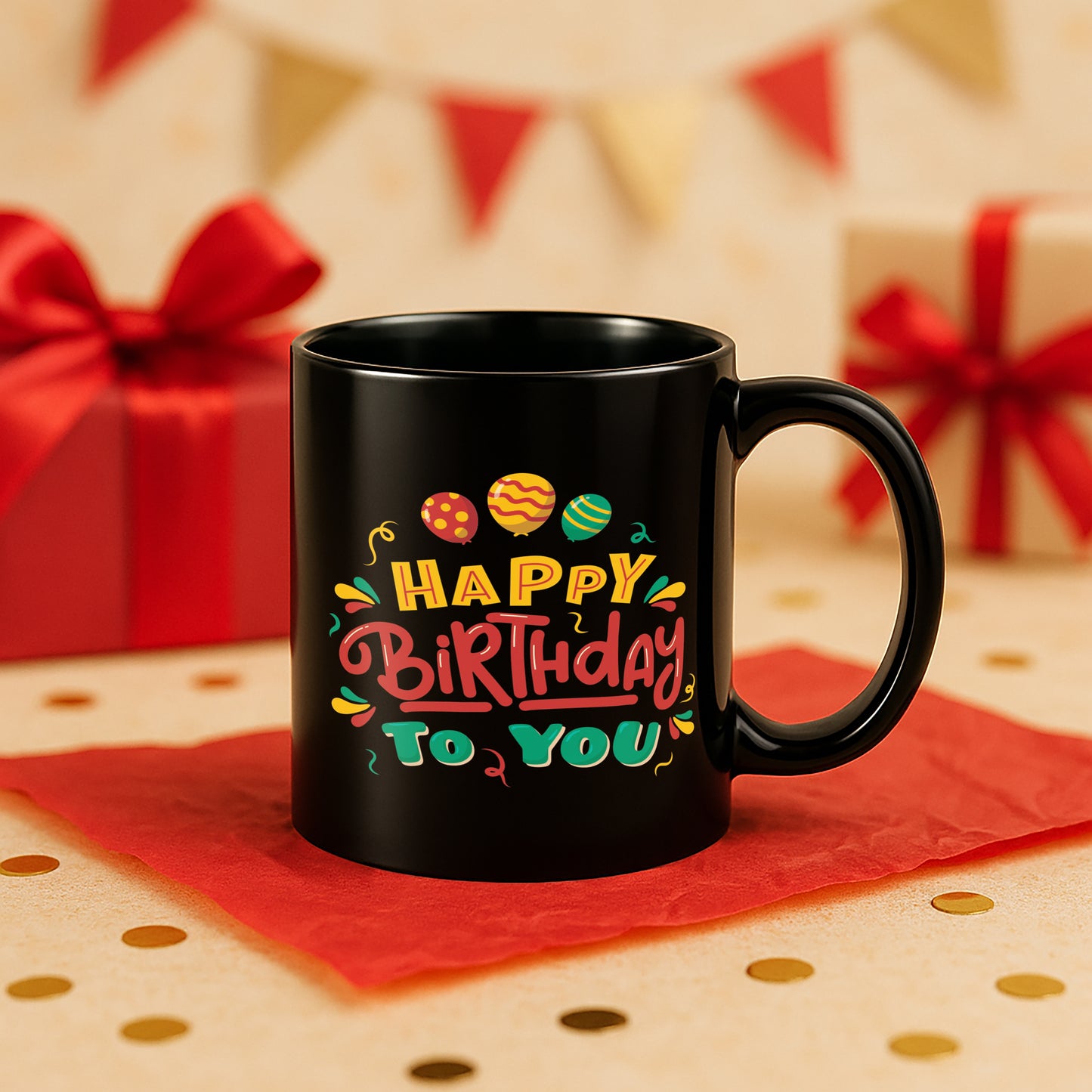 Happy Birthday 330 ml Black Coffee Mug (Pack of 1)