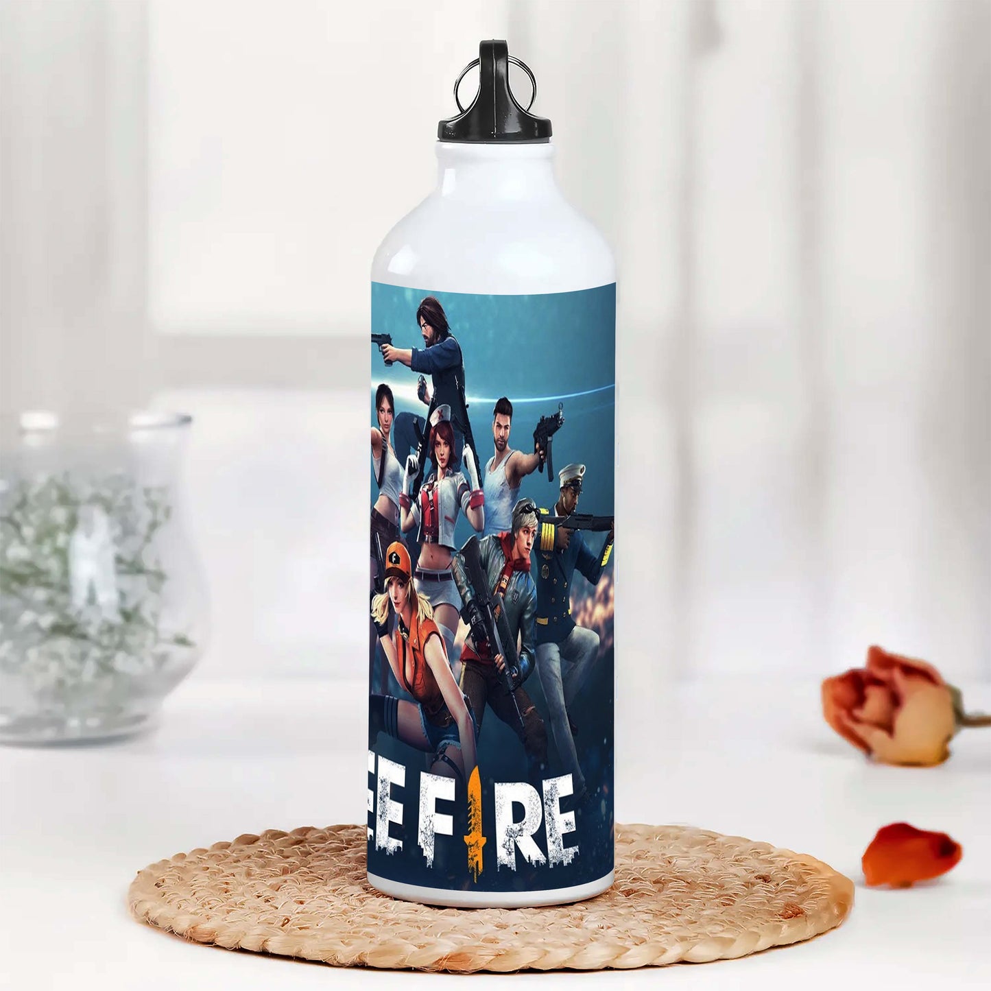 Free fire Printed Aluminum Sipper Water Bottle 750 ml For Gym, Yoga, Kids, Boys, Girls, Brother, Sister, Babies, Baby, Workout, Adults
