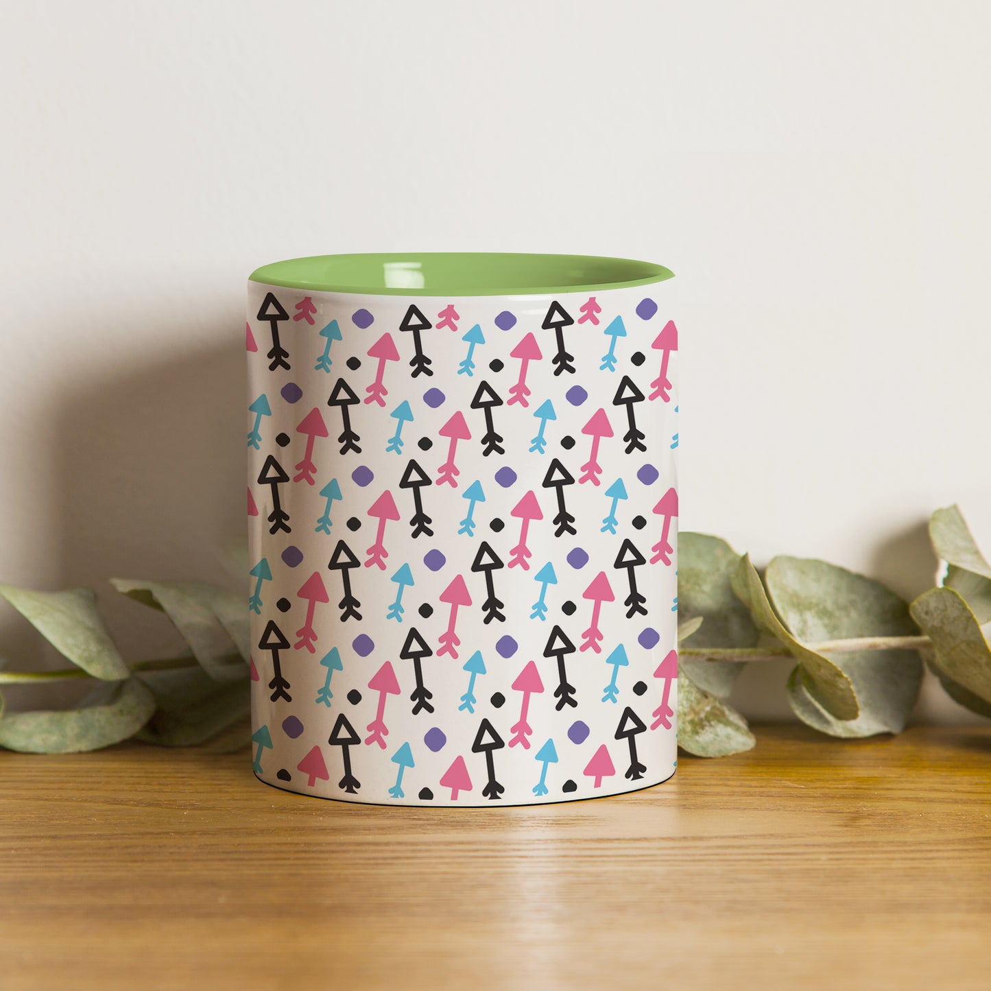 Black pink and sky color Arrow pattern design Pattern Lite Green Handle 330 ml Coffee Mug