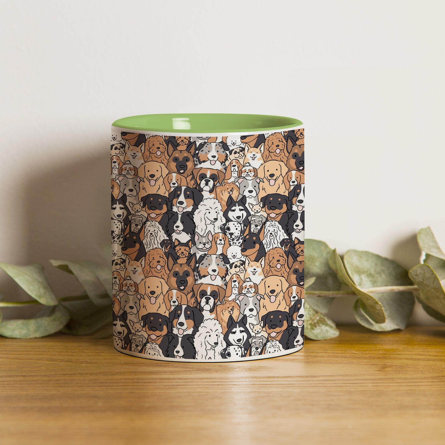 Dog breeds illustration design Pattern Lite Green Handle 330 ml Coffee Mug