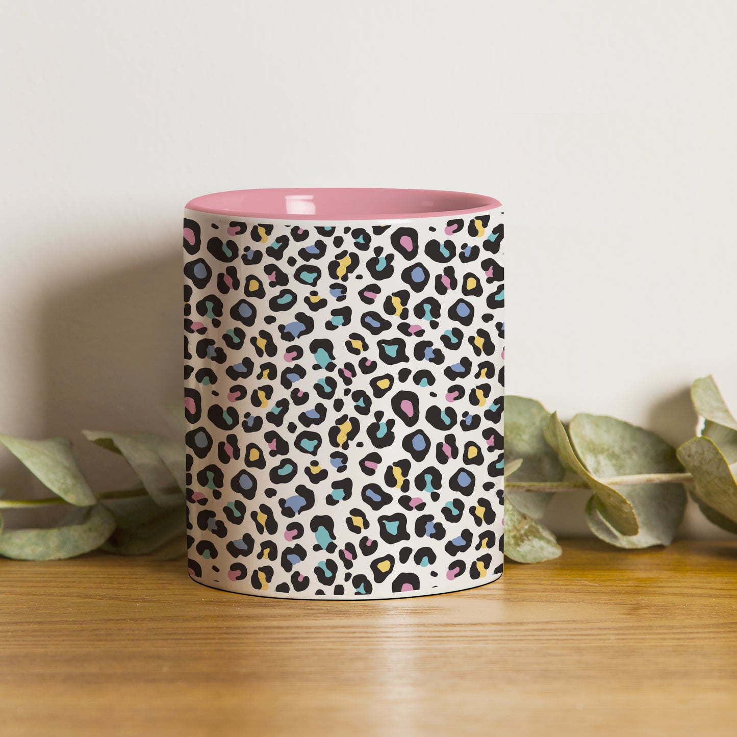 Color full Vector leopard animal motif vector seamless pattern design Pattern Lite Pink Handle 330 ml Coffee Mug