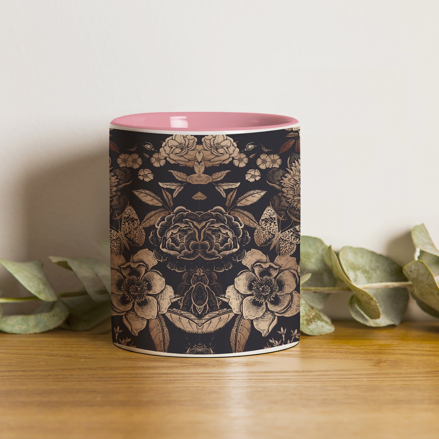 Gold flowers design Pattern Lite Pink Handle 330 ml Coffee Mug