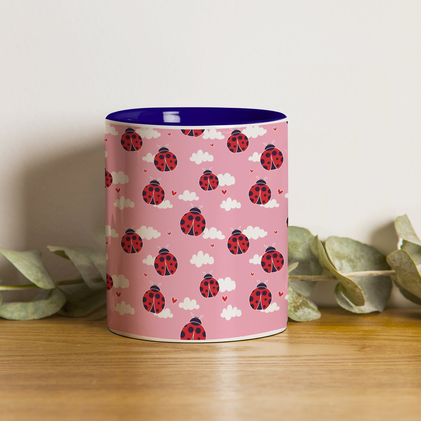 Ladybug pattern design Pattern Dark Blue Handle 330 ml Coffee Mug