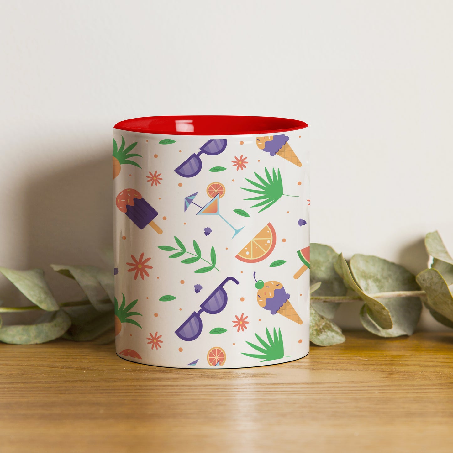 Beach Vibes Spectacular Design with Red Handle 330 ml Coffee Mug