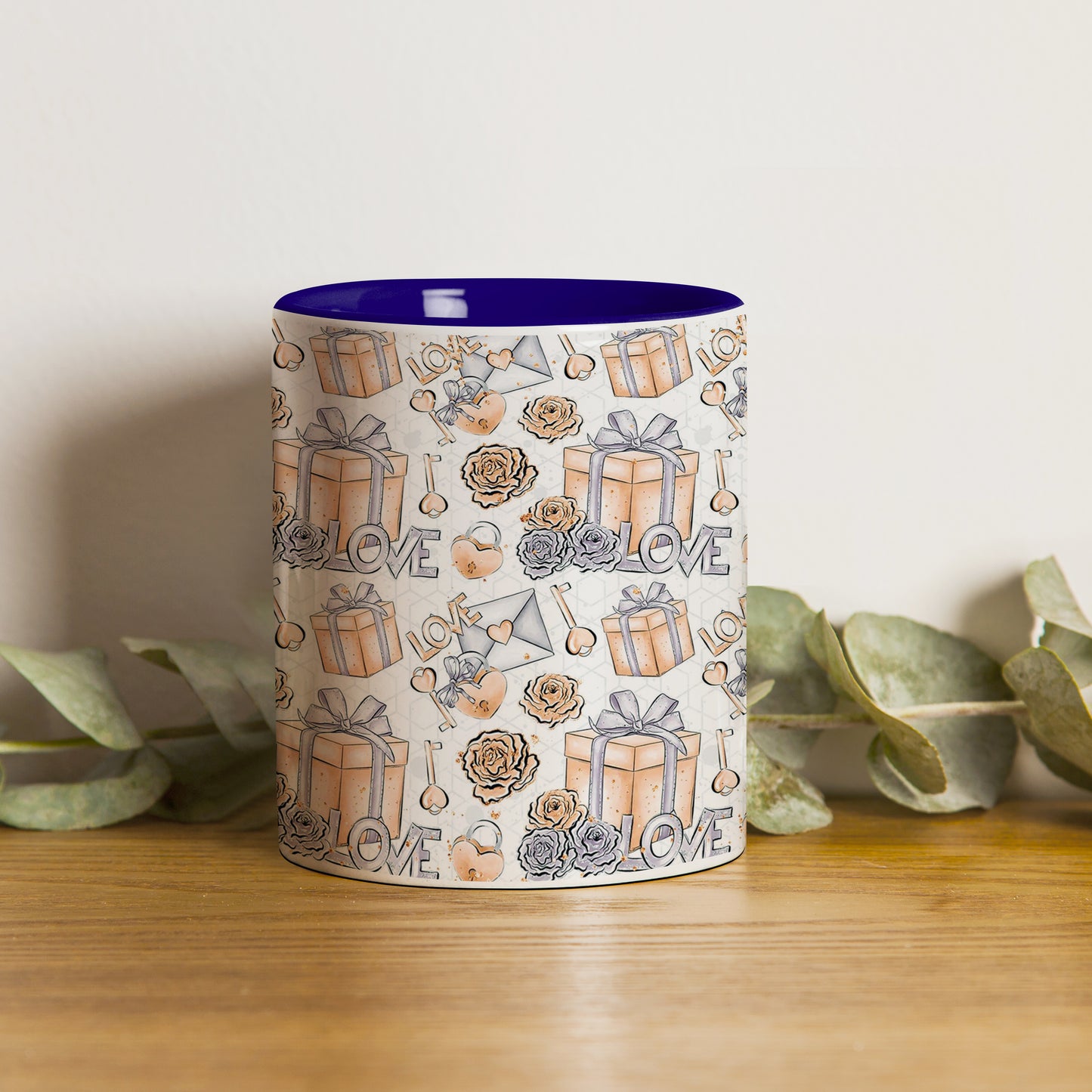 Gift box pattern design Pattern Dark Blue Handle 330 ml Coffee Mug
