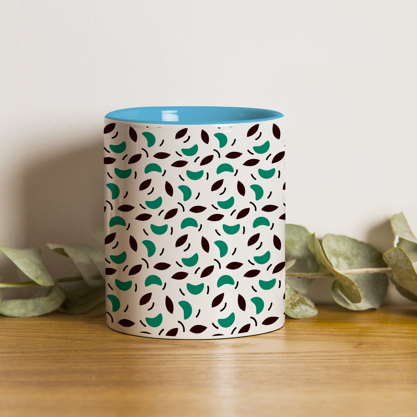 Vector leaves pattern design (2) Pattern Sky Blue Handle 330 ml Coffee Mug