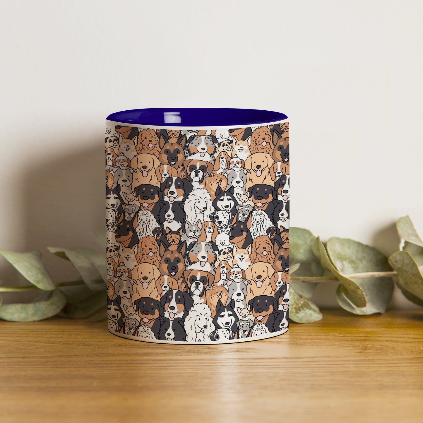 Dog breeds illustration design Pattern Dark Blue Handle 330 ml Coffee Mug