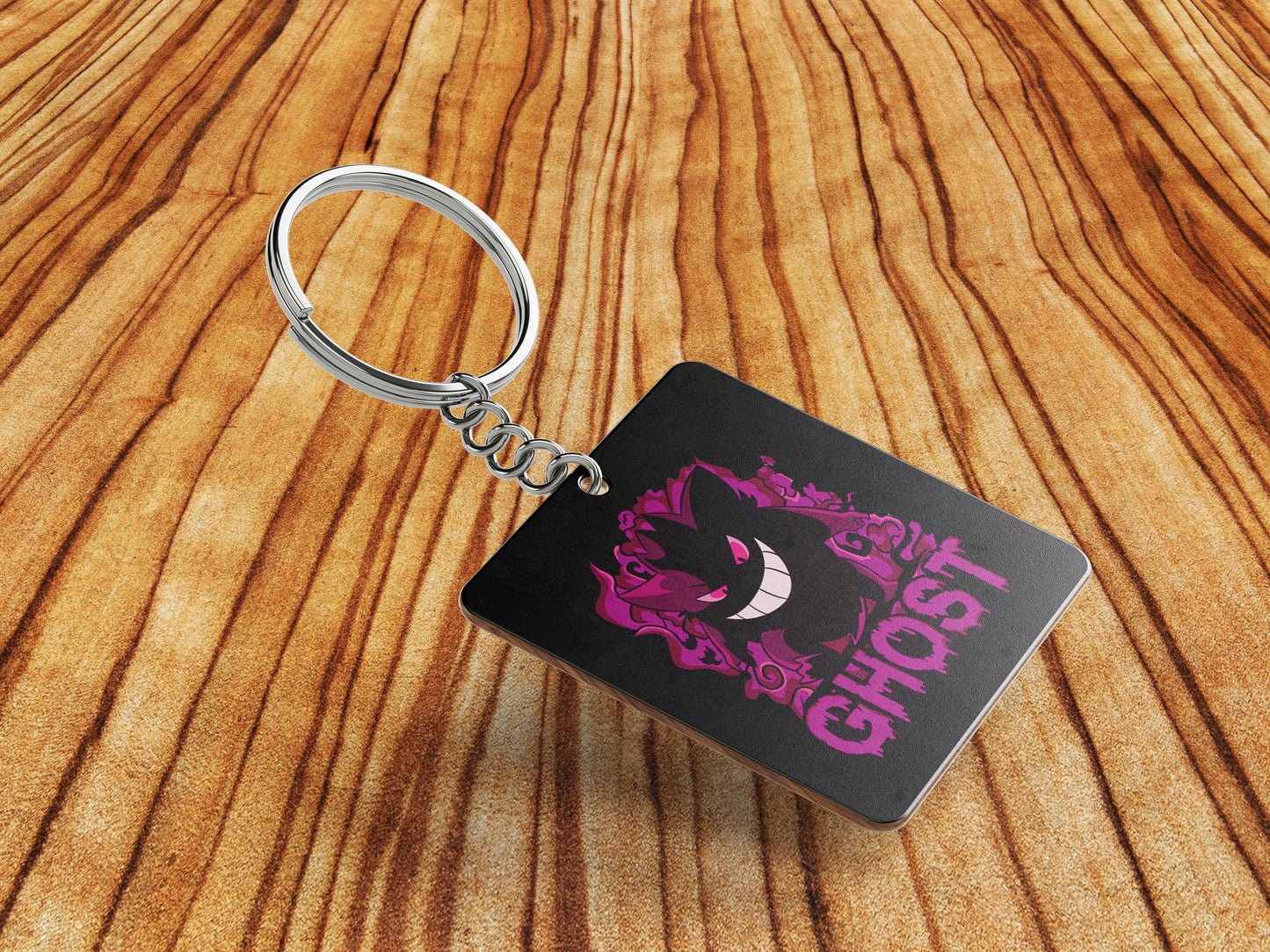 Pokemon anime art style design Printed Square Shape Wooden Keyring with Chain