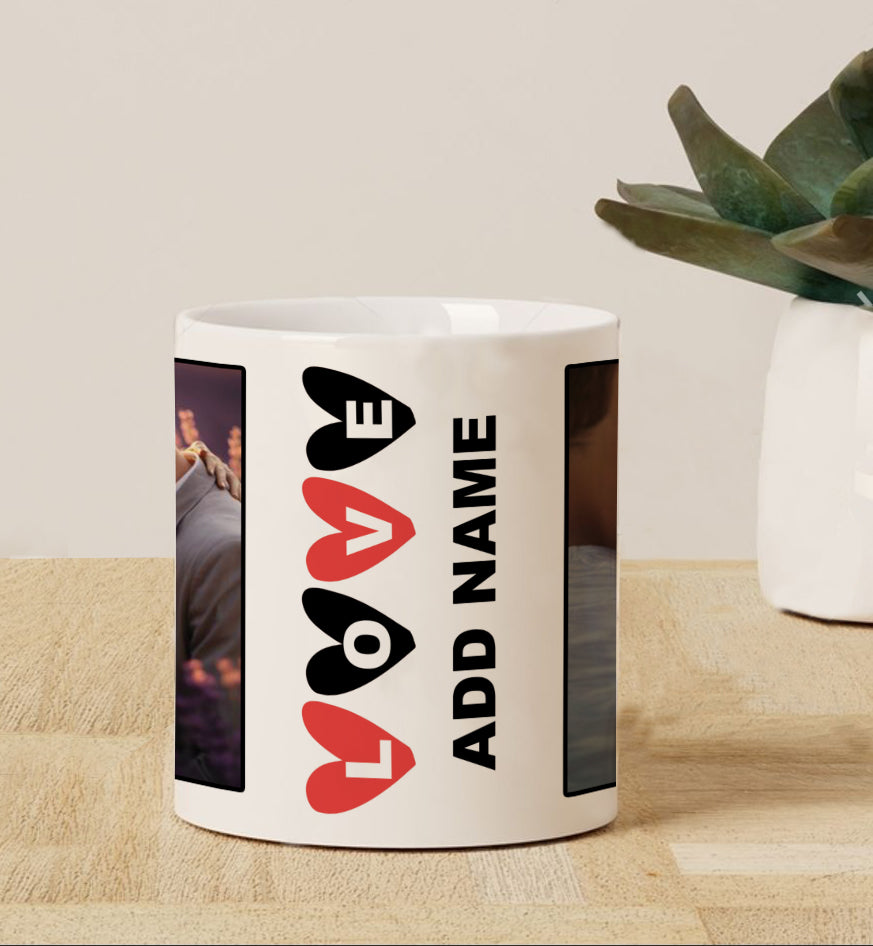 Best Couple Personalized Add Two Photos Magic Heart Handle 330 ml Coffee Mug