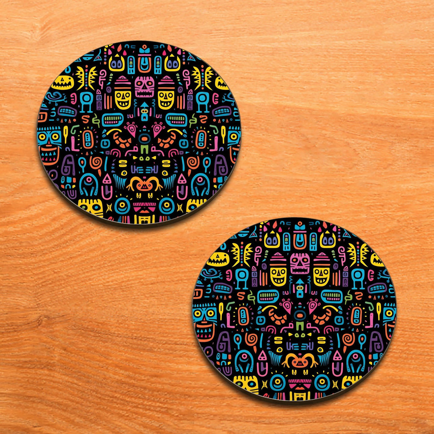 Colorful Objects Combo Mugs and Coaster(Set of 2 Mugs and 2 coasters) 330 ml Full Black Coffee Mug